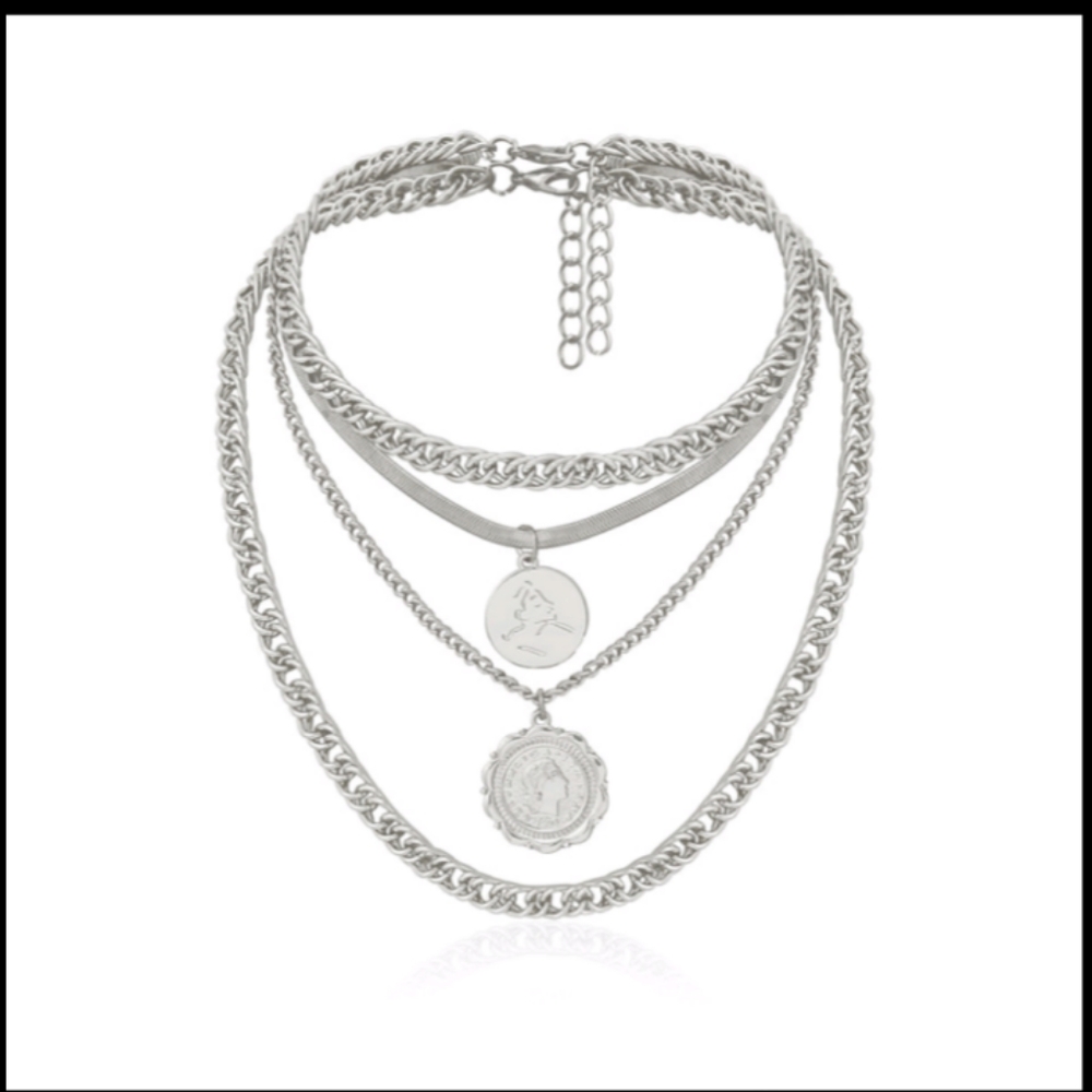 Punk Miami Cuban Choker Silver Tone Big Coin Necklace - Picture 2 of 3